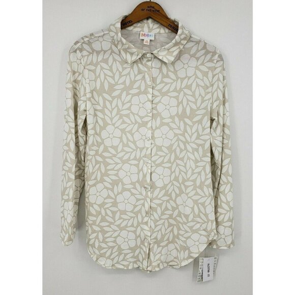 New Lularoe Valentina Blouse Womens XS Beige White Floral Print Long Sleeve - Picture 1 of 5